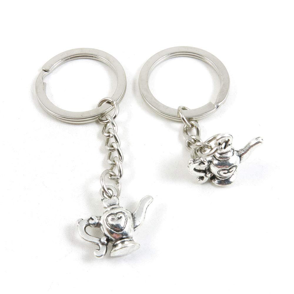 100 PCS Antique Silver Keyrings Keychains Key Ring Chains Tags Clasps V6SK9 Wine Pot Teapot Tea Kettle