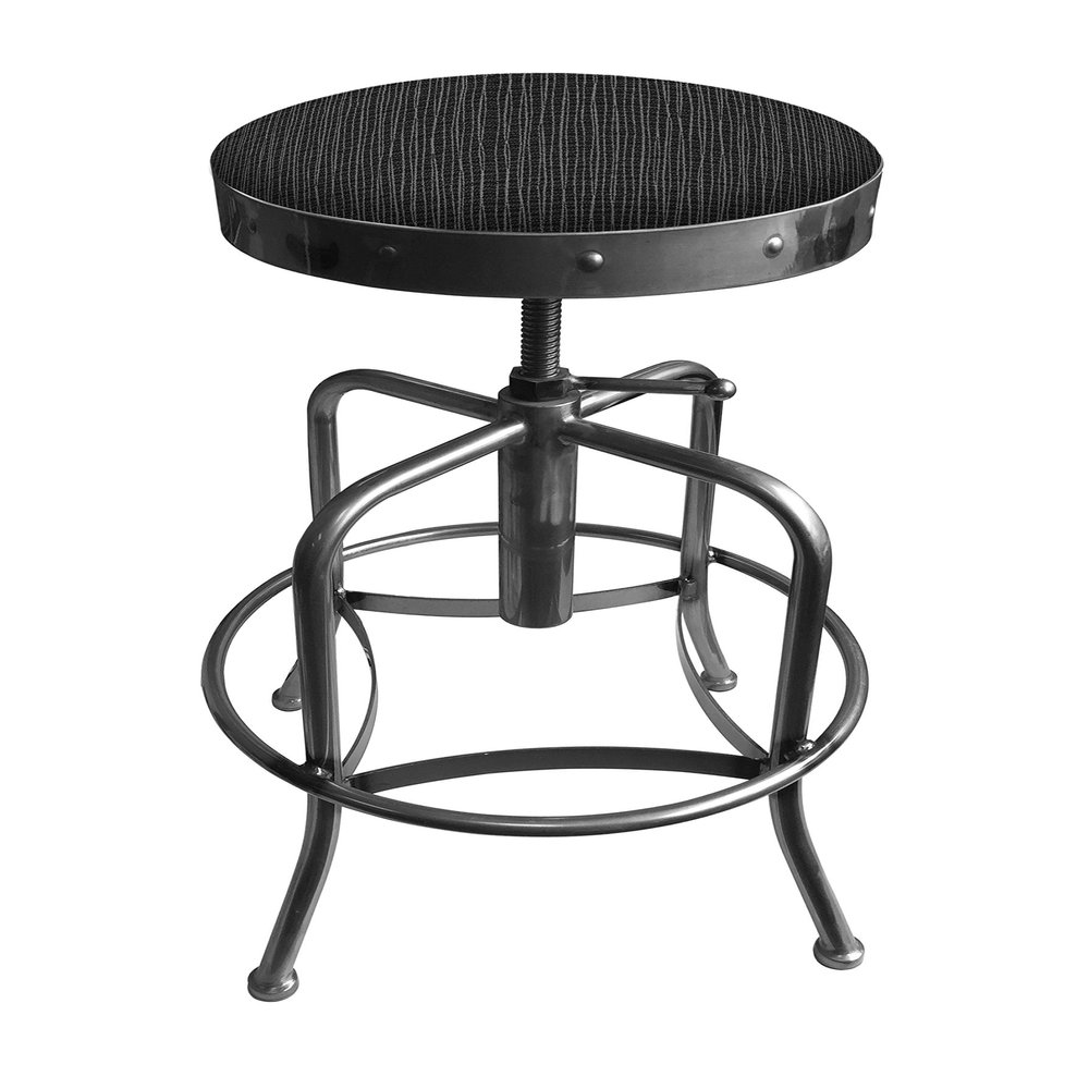910 Industrial-Adjustable Stool with Clear Coat Finish and Graph Coal Seat