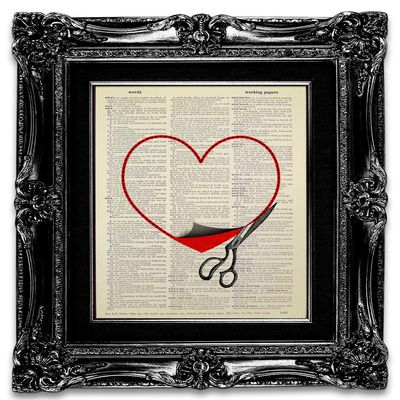 Scissor Sewing Red Heart Love Wall Decor for Woman Her Wife Grandmother Grandma Mom Girlfriend Seamstress Gift, Dressmaker Room Decor Poster, Crafter Vintage Dictionary Art Print
