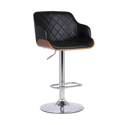 Armen Living Toby Faux Leather Swivel Barstool, Adjustable, Black, Chrome, Walnut