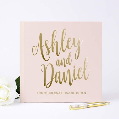 Custom Blush Wedding Guest Book, Personalized Pink Sign in Reception Book or Photo Booth Album - Hardcover (10x8 inches)