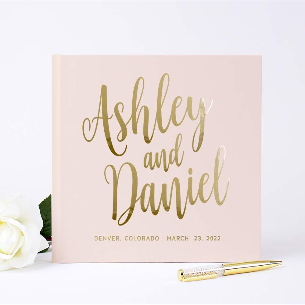 Custom Blush Wedding Guest Book, Personalized Pink Sign in Reception Book or Photo Booth Album - Hardcover (10x8 inches)
