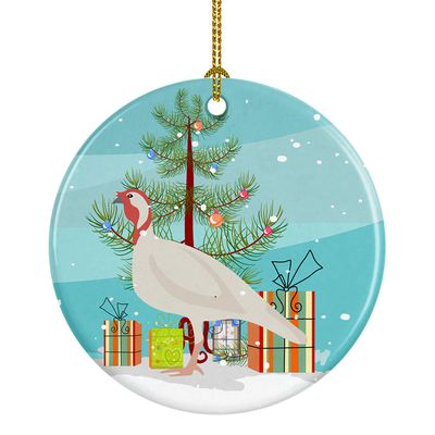 Caroline's Treasures Beltsville Small White Turkey Hen Christmas Ceramic Ornament, Teal Christmas Tree Hanging Decorations for Home Christmas Holiday, Party, Gift, 3 in, Multicolor