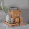 5-Piece Bathroom Decor Set - Bamboo Vanity Accessories with Trash Bin, Soap Dish, Soap Dispenser, Toothbrush Holder, and Tray by Lavish Home (Natural) view 2