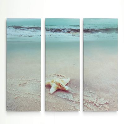 Renditions Gallery 3 Panel Beach Set Starfish Dcor for Home, Office, Bedroom, Livingroom, Wall Art 24X36