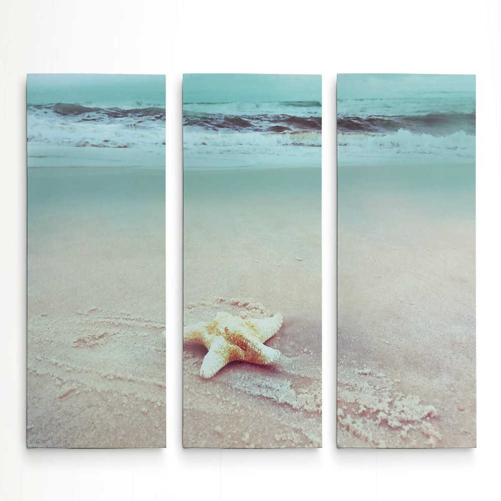 Renditions Gallery 3 Panel Beach Set Starfish Dcor for Home, Office, Bedroom, Livingroom, Wall Art 24X36