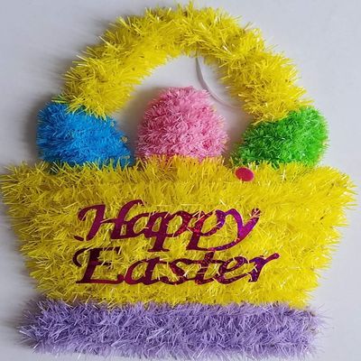 Easter Tinsel Wall Decor 14H x 9W x 1D, Easter Basket Happy Easter