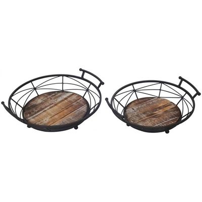 Jeco 2 Piece Round Serving Tray Set in Black and Brown