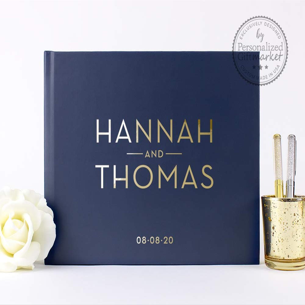 Navy Wedding Guest Book, Personalized Wedding Sign-In Book or Photo Album Gift for Bride & Groom - Hardcover (10x8 inches)