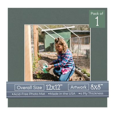 CountryArtHouse Charcoal Acid Free 12x12 Picture Frame Mats with White Core Bevel Cut for 8x8 Pictures - Fits 12x12 Frame - One Mat - With Bag & Backing