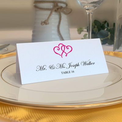 Linked Hearts Place Cards, Fuschia (Choose Color), Set of 150, Pre-cut and Scored - Wedding, Party, Dinner, and Special Events - Made in the USA