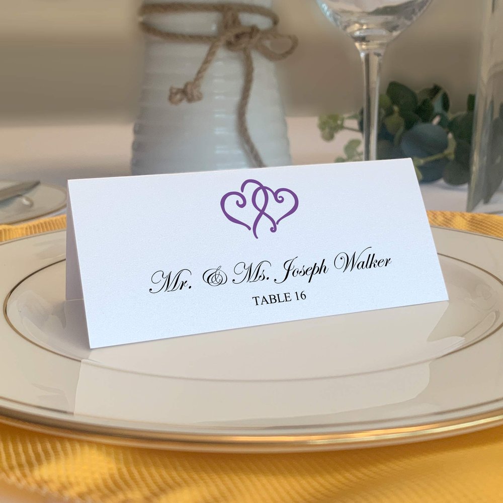 Linked Hearts Place Cards, Purple (Choose Color), Set of 150, Pre-cut and Scored - Wedding, Party, Dinner, and Special Events - Made in the USA