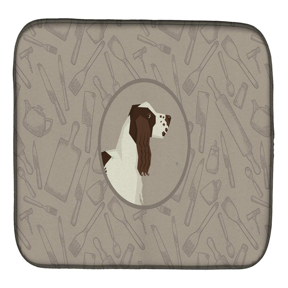 Caroline's Treasures CK2184DDM English Springer Spaniel In the Kitchen Dish Drying Mat Absorbent Dish Drying Mat Pad for Kitchen Counter Dish Drainer Mat for Countertop, 14 x 21", Multicolor