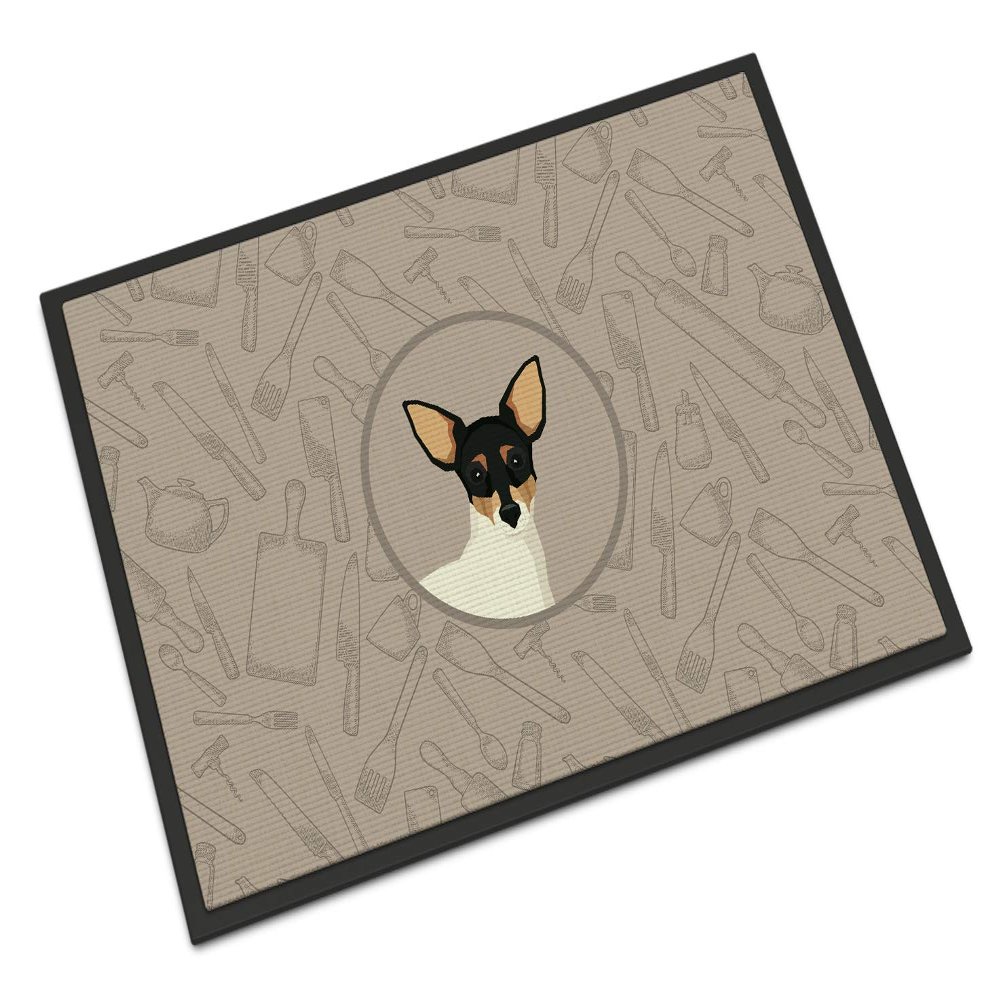 Caroline's Treasures CK2214MAT Toy Fox Terrier in The Kitchen Doormat 18x27 Front Door Mat Indoor Outdoor Rugs for Entryway, Non Slip Washable Low Pile, 18H X 27W