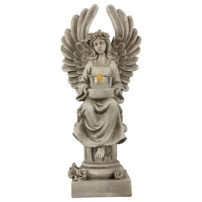 17" Peaceful Angel on Pedestal Candle Holder Outdoor Statue