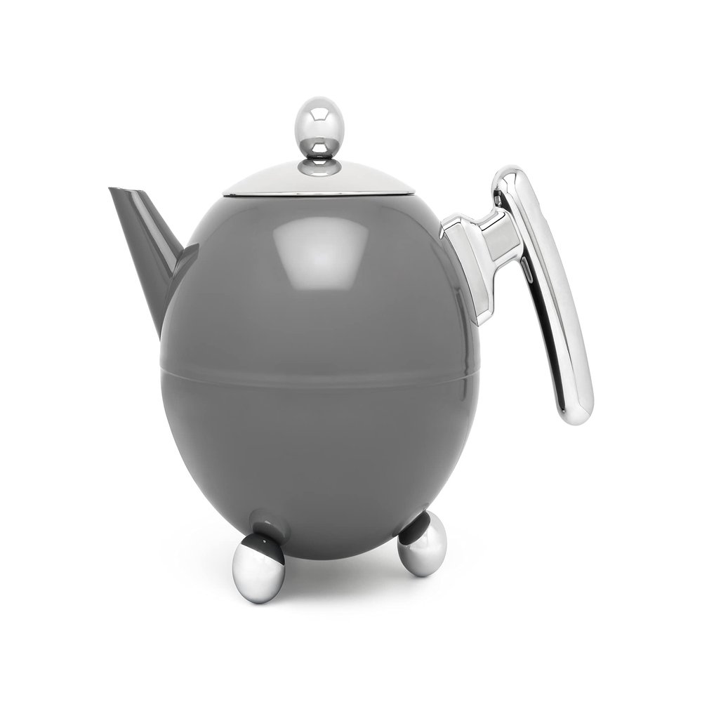 Bredemeijer Teapot Duet Bella Ronde 1.2L, Cool Grey Chrome, Chromium Fittings, Stainless Steel