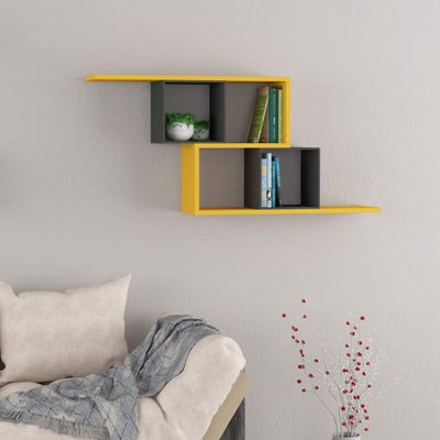 Ada Home Dcor Walost Wall Shelf, 21.65'' x 22.62'' x 8.66'', Anthracite & Mustard