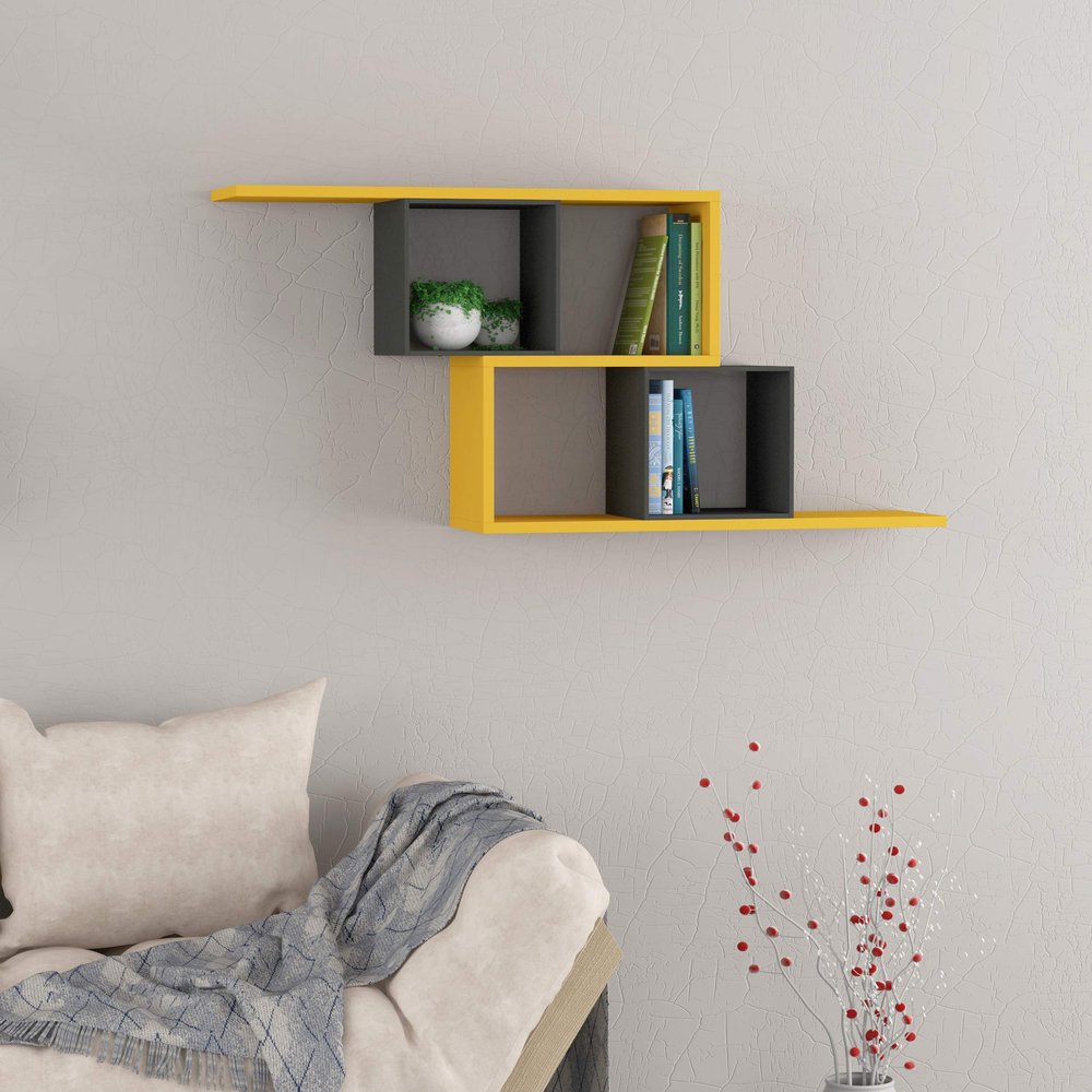 Ada Home Dcor Walost Wall Shelf, 21.65'' x 22.62'' x 8.66'', Anthracite & Mustard