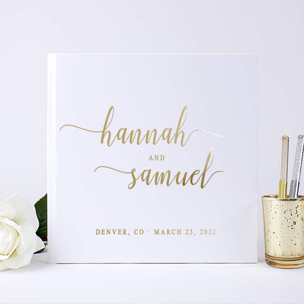Personalized Wedding Guest Book, Custom Wedding Photo Album Guestbook with Real Embossed Foil - Hardcover (12x12 inches)
