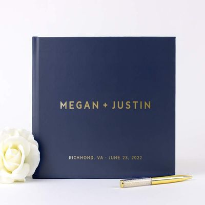 Modern Navy Wedding Guest Book Personalized with Names, Customized Wedding Album Sign In Book - Hardcover (10x8 inches)