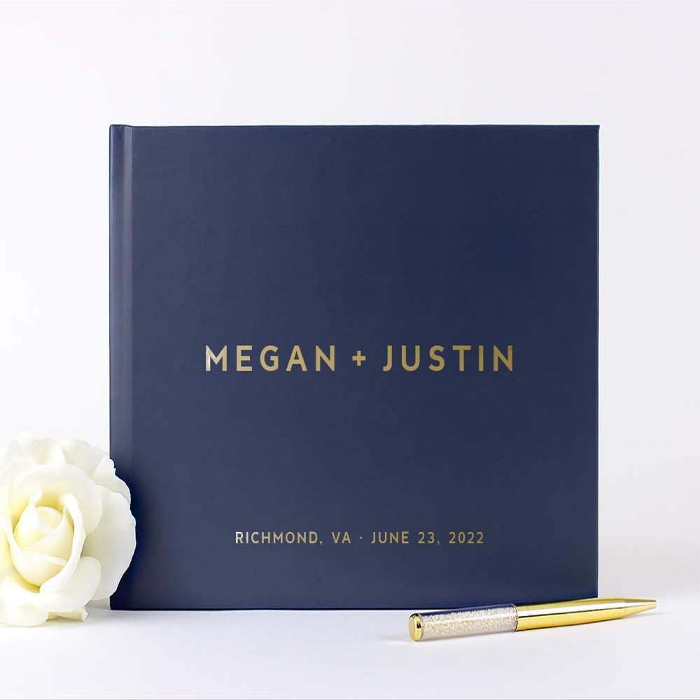 Modern Navy Wedding Guest Book Personalized with Names, Customized Wedding Album Sign In Book - Hardcover (10x8 inches)