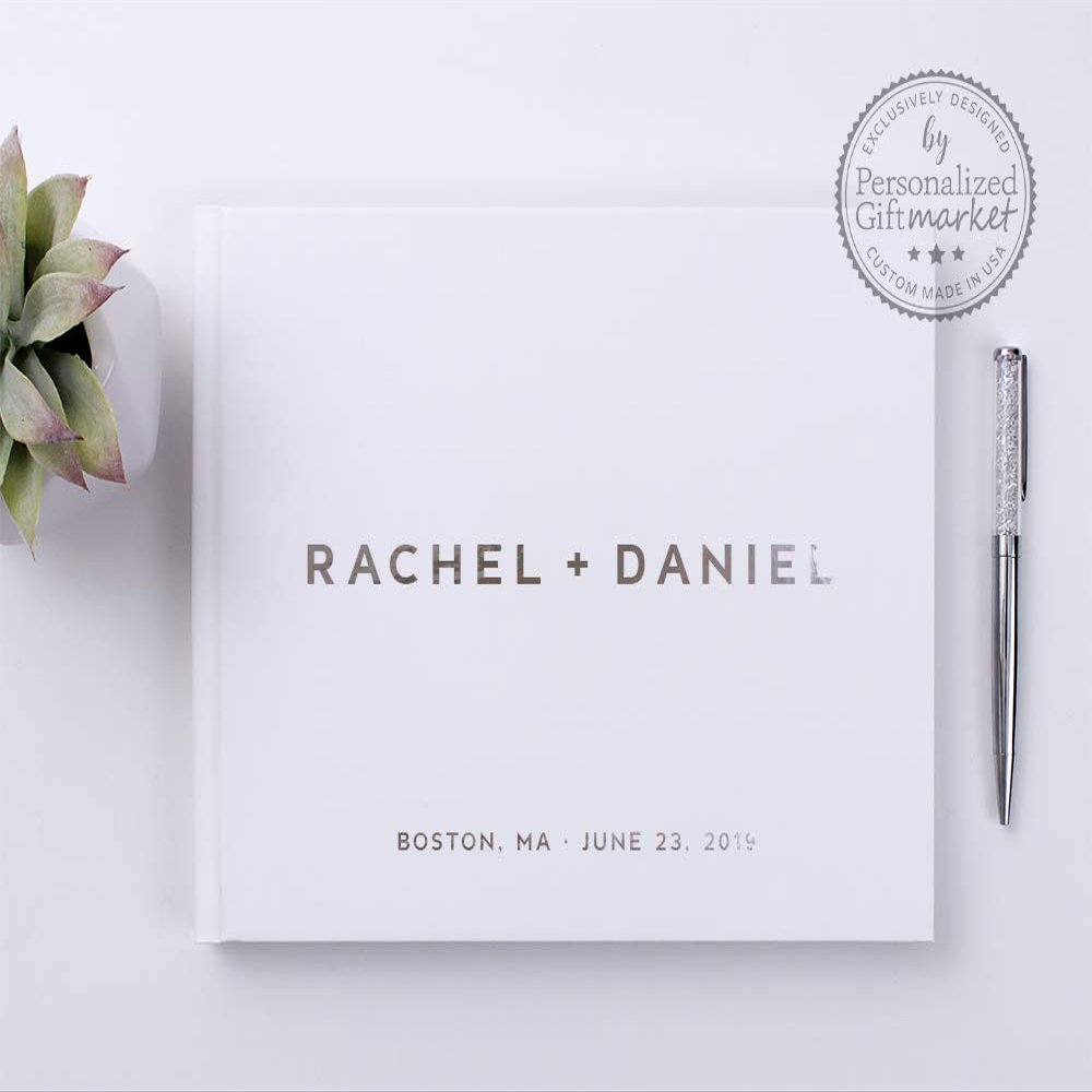 Modern Personalized Wedding Guest Book, Photo Guestbook for Polaroid Sign In Book - Hardcover (10x8 inches)