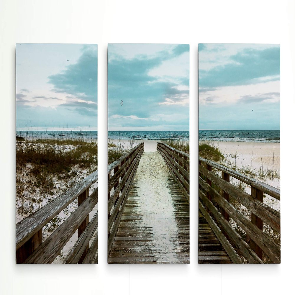 Renditions Gallery 3 Panel Beach Happy Placee Dcor for Home, Office, Bedroom, Livingroom, Wall Art 24X36