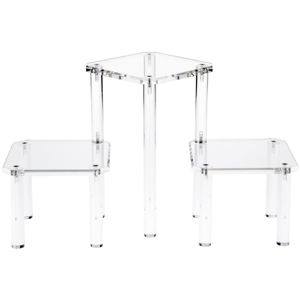 Plymor Clear Acrylic Beveled 3-Shelf Display Riser, 10" H x 19.25" W x 7.25" D