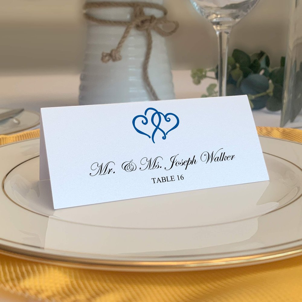 Linked Hearts Place Cards, Royal Blue (Choose Color), Set of 150, Pre-cut and Scored - Wedding, Party, Dinner, and Special Events - Made in the USA