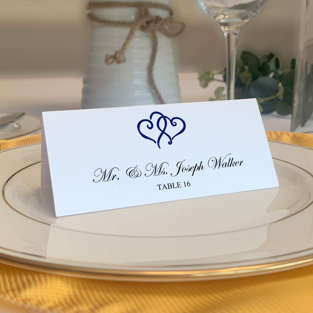 Linked Hearts Place Cards, Navy (Choose Color), Set of 60, Pre-cut and Scored - Wedding, Party, Dinner, and Special Events - Made in the USA