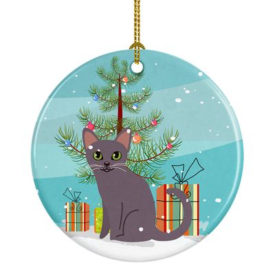 Caroline's Treasures Korat Cat Merry Christmas Tree Ceramic Ornament Christmas Tree Hanging Decorations for Home Christmas Holiday, Party, Gift, 3 in, Multicolor