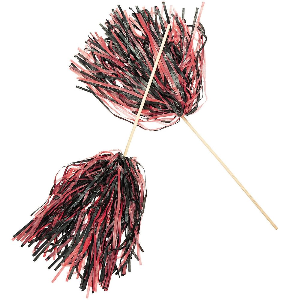 Fun Express - 2tone Spirit PoM-Rd/blck - Toys - Active Play - Pom - Poms - 24 Pieces