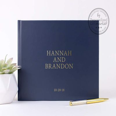 Navy Wedding Guest Book, Custom Personalized Photo Booth Album or Unique Wedding Signature Book with Real Foil - Hardcover (12x12 inches)