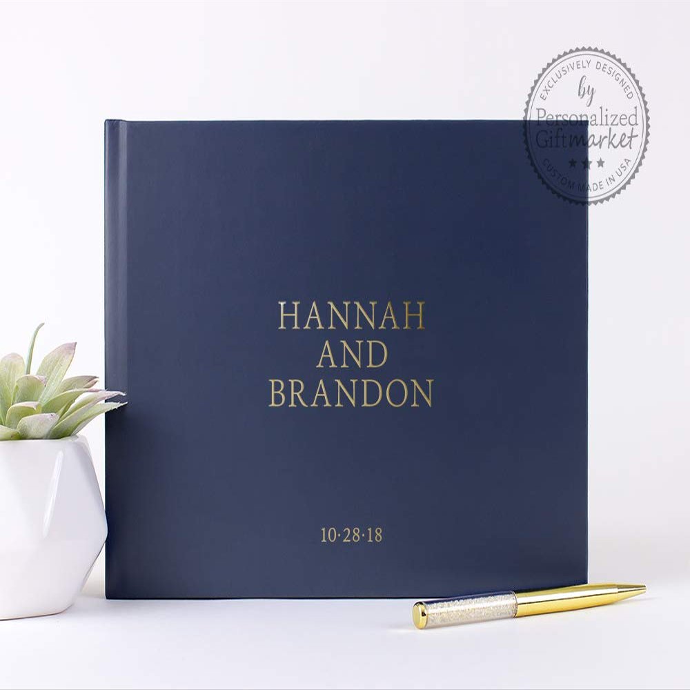 Navy Wedding Guest Book, Custom Personalized Photo Booth Album or Unique Wedding Signature Book with Real Foil - Hardcover (12x12 inches)