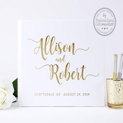 White Wedding Guest Book, Polaroid Photo Album Instax Booth, Personalized with Names, Custom Guestbook - Hardcover (10x8 inches)