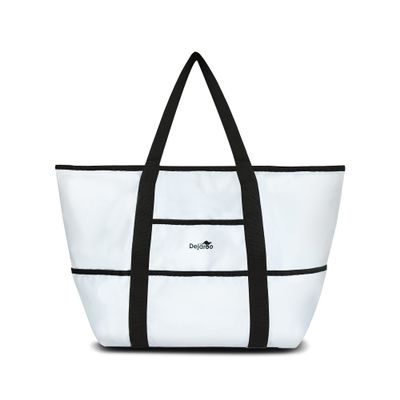 Dejaroo - Beach Bags for Women, Overnight Tote Bag With Zipper, Large Tote Bag for Snacks, Towels, and More, Water-Resistant Travel Tote Bags for Women, 16 x 8.5 x 0.25 inches, White