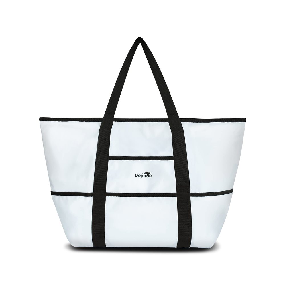 Dejaroo - Beach Bags for Women, Overnight Tote Bag With Zipper, Large Tote Bag for Snacks, Towels, and More, Water-Resistant Travel Tote Bags for Women, 16 x 8.5 x 0.25 inches, White