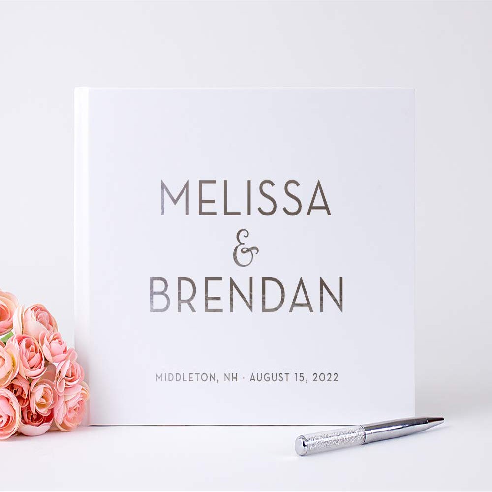 Custom Wedding Guest Book, Polaroid Album Photo Guestbook Registry Sign-in Personalized with Names in Real Foil - Hardcover (9x6 inches)