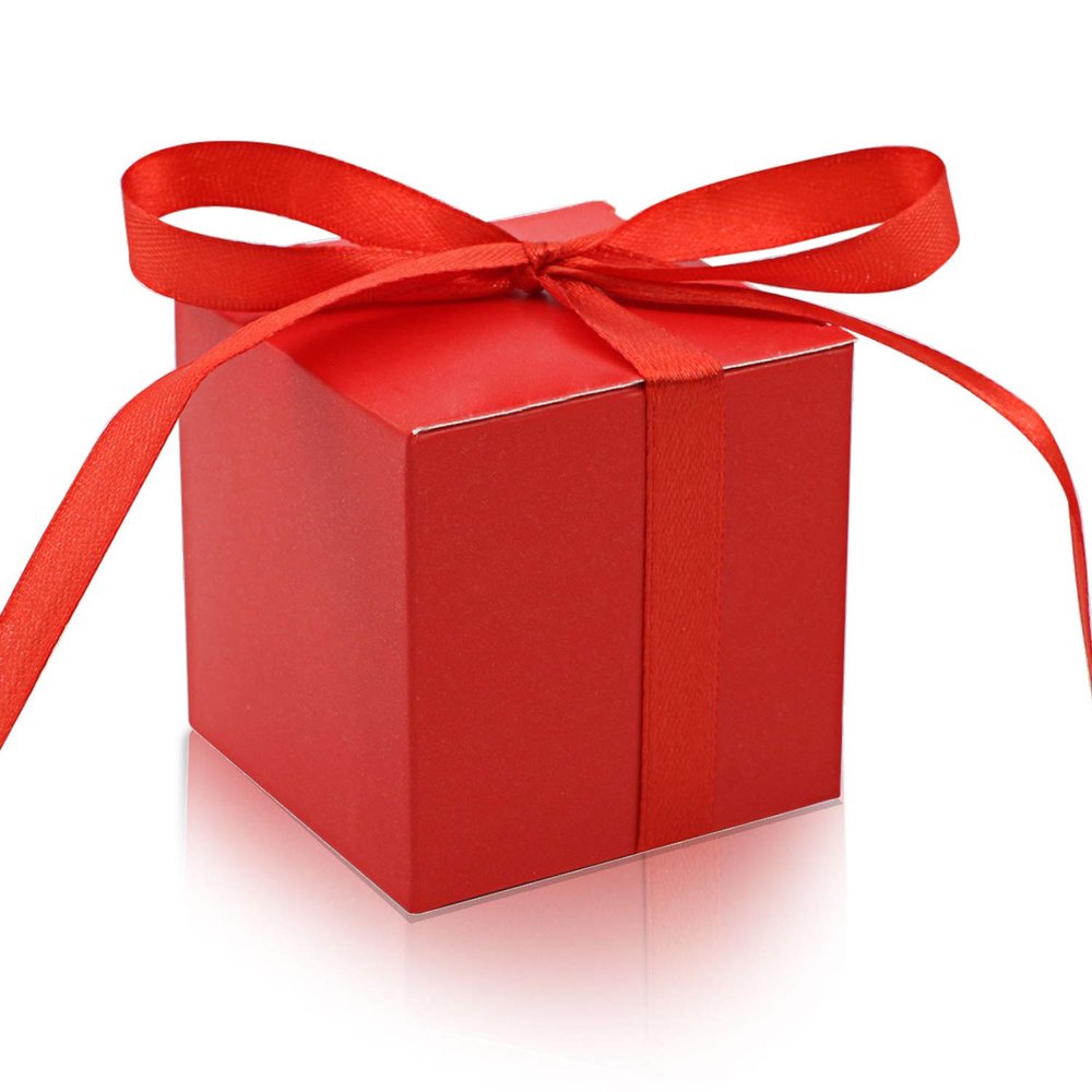 KPOSIYA 70 Pack Favor Boxes 2x2x2 inch Candy Boxes Red Gift Boxes with Ribbons for Wedding Baby Shower Decorations Birthday Party Supplies