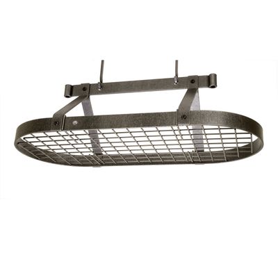 Handcrafted 36" Oval Hanging Pot Rack w 18 Hooks Hammered Steel