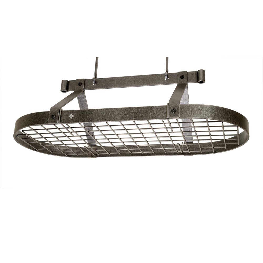Handcrafted 36" Oval Hanging Pot Rack w 18 Hooks Hammered Steel