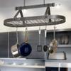 Handcrafted 36" Oval Hanging Pot Rack w 18 Hooks Hammered Steel view 2
