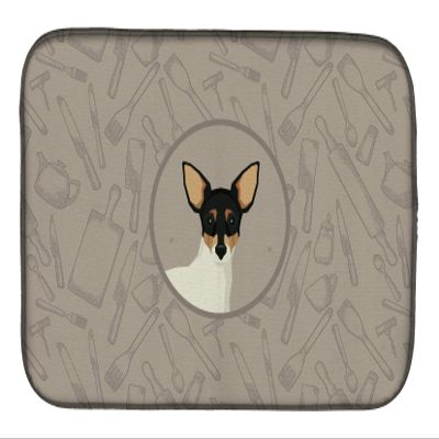 Caroline's Treasures CK2214DDM Toy Fox Terrier In the Kitchen Dish Drying Mat Absorbent Dish Drying Mat Pad for Kitchen Counter Dish Drainer Mat for Countertop, 14 x 21", Multicolor
