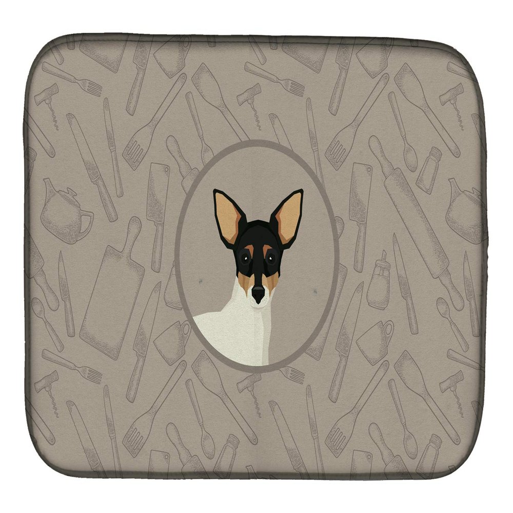 Caroline's Treasures CK2214DDM Toy Fox Terrier In the Kitchen Dish Drying Mat Absorbent Dish Drying Mat Pad for Kitchen Counter Dish Drainer Mat for Countertop, 14 x 21", Multicolor