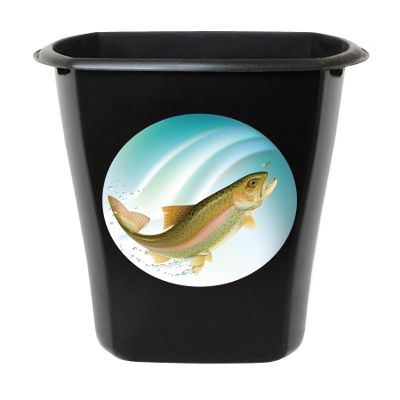 3 Gallon Black Plastic Wastebasket Trash Can Featuring Your Choice of an Animal Themed Vinyl Decal - Free Trash Bag Included (Trout)