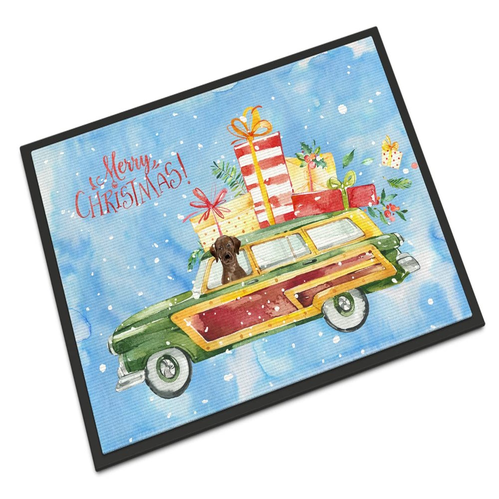 Caroline's Treasures CK2437MAT Merry Christmas Chocolate Labrador Retriever Doormat 18x27 Front Door Mat Indoor Outdoor Rugs for Entryway, Non Slip Washable Low Pile, 18H X 27W