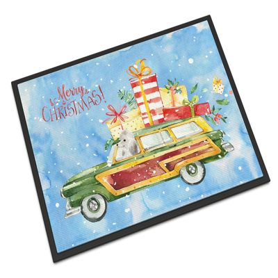 Caroline's Treasures CK2466MAT Merry Christmas White Poodle Doormat 18x27 Front Door Mat Indoor Outdoor Rugs for Entryway, Non Slip Washable Low Pile, 18H X 27W