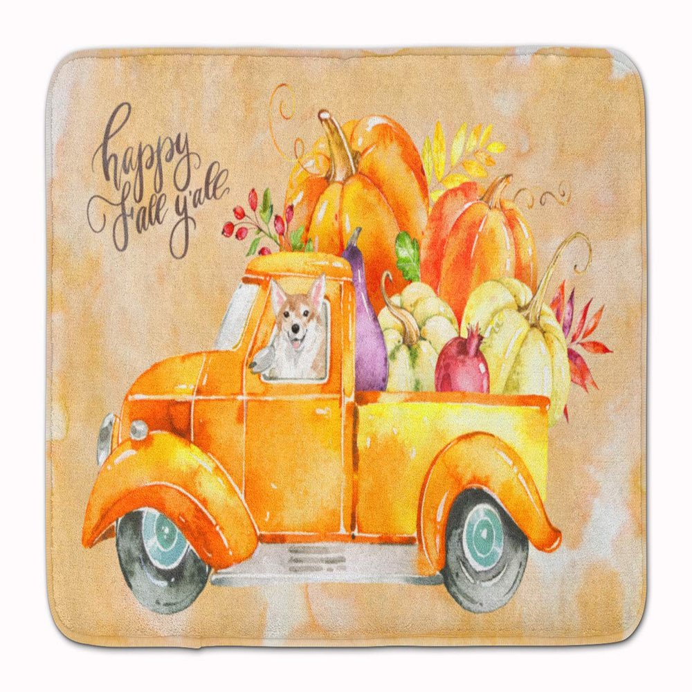 Caroline's Treasures CK2663RUG Fall Harvest Corgi Machine Washable Memory Foam Mat, Bathroom Rug, Non-Slip Bath Mat, Durable Thick Washable Rugs for Kitchen, Bathroom Quick Dry, Decorative Artwork,