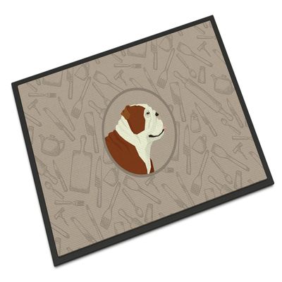 Caroline's Treasures CK2183MAT English Bulldog in The Kitchen Doormat 18x27 Front Door Mat Indoor Outdoor Rugs for Entryway, Non Slip Washable Low Pile, 18H X 27W