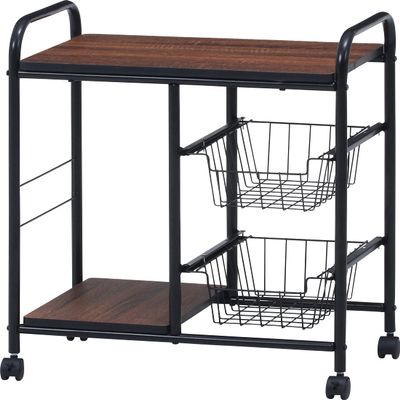 (Fujiboeki) Fuji Boeki 14639 Kitchen Wagon, Kitchen Rack, Width 22.0 x Depth 14.0 x Height 27.4 inches (56 x 35.5 x 69.5 cm), Black, Brown, Storage, Slim, Drawer with Wheels